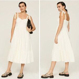 NEW Madewell Eyelet Lucie Tie-Strap Tiered Midi Dress, M‎